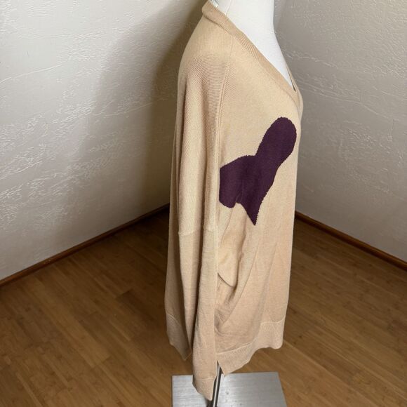 Laurie Felt V Neck Sweater Womens XL Tan Heart Print Cashmere Blend Preppy - Picture 9 of 11
